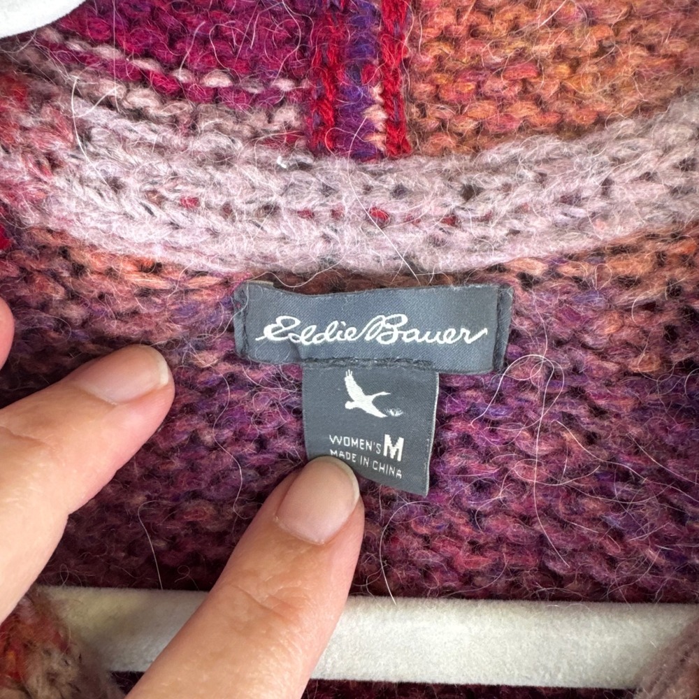 Eddie Bauer Cardigan‎ Women M Multicolor Striped Fair Isle Hooded Zip (1573) - Picture 2 of 8